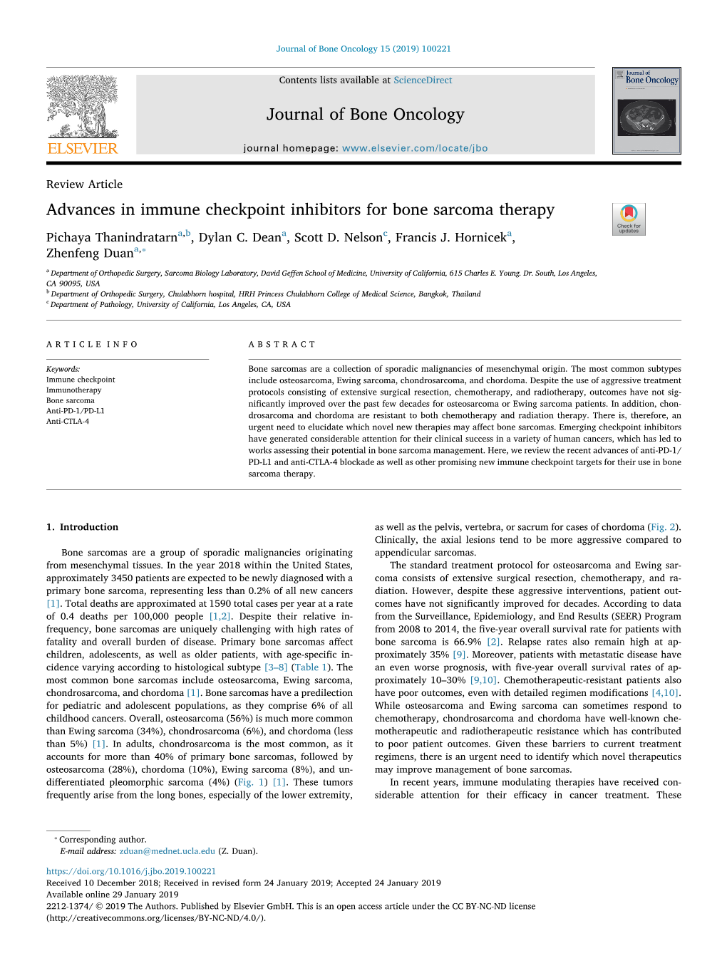 Advances in Immune Checkpoint Inhibitors for Bone Sarcoma Therapy T Pichaya Thanindratarna,B, Dylan C