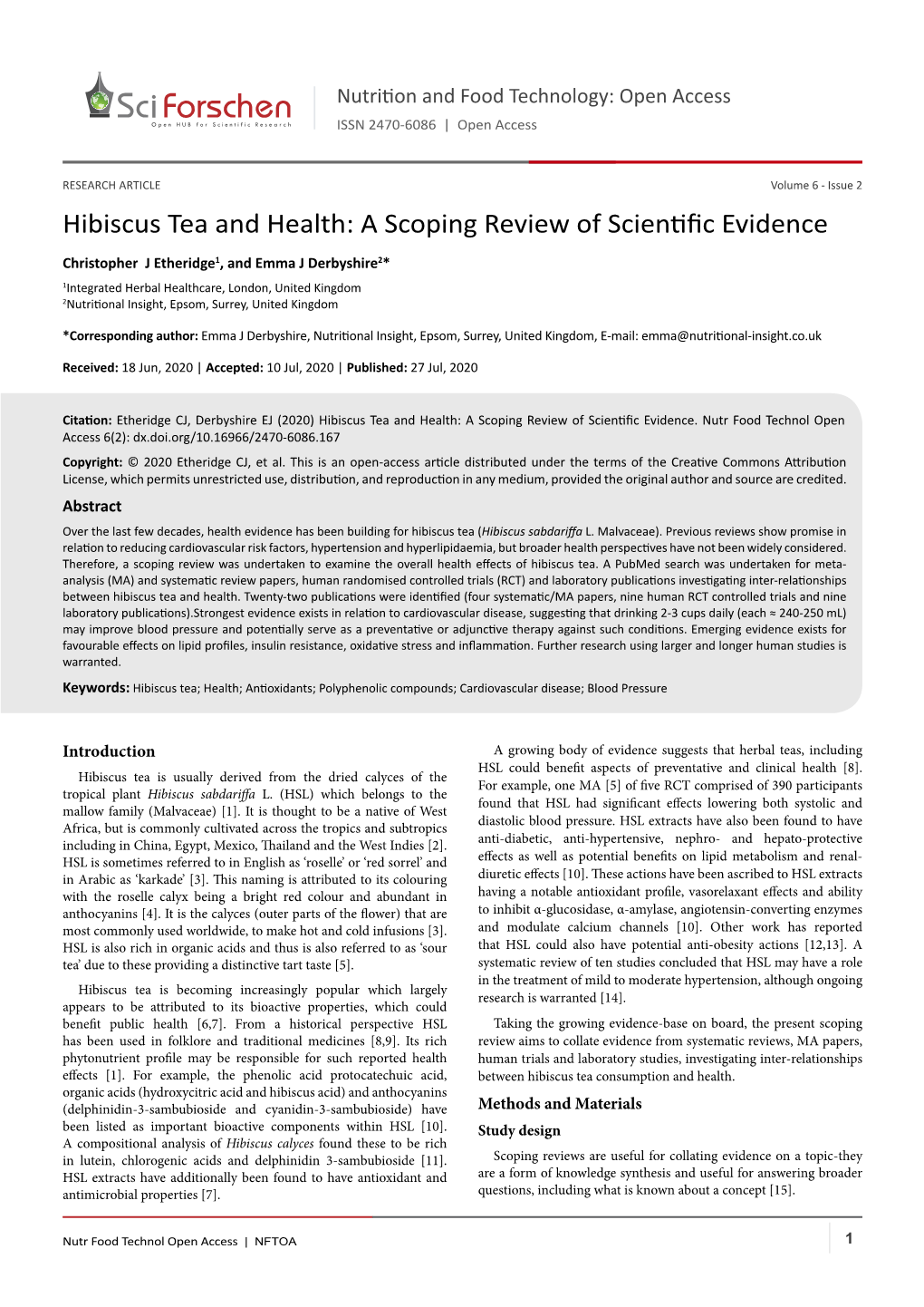 Hibiscus Tea and Health: a Scoping Review of Scientific Evidence