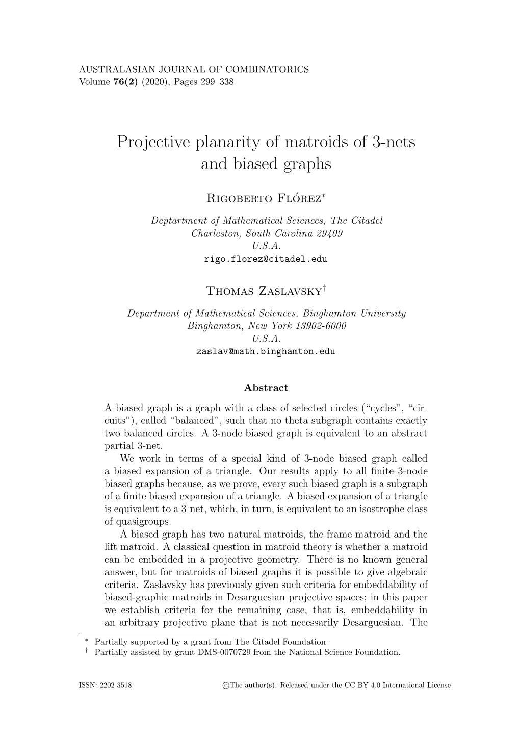 Projective Planarity of Matroids of 3-Nets and Biased Graphs