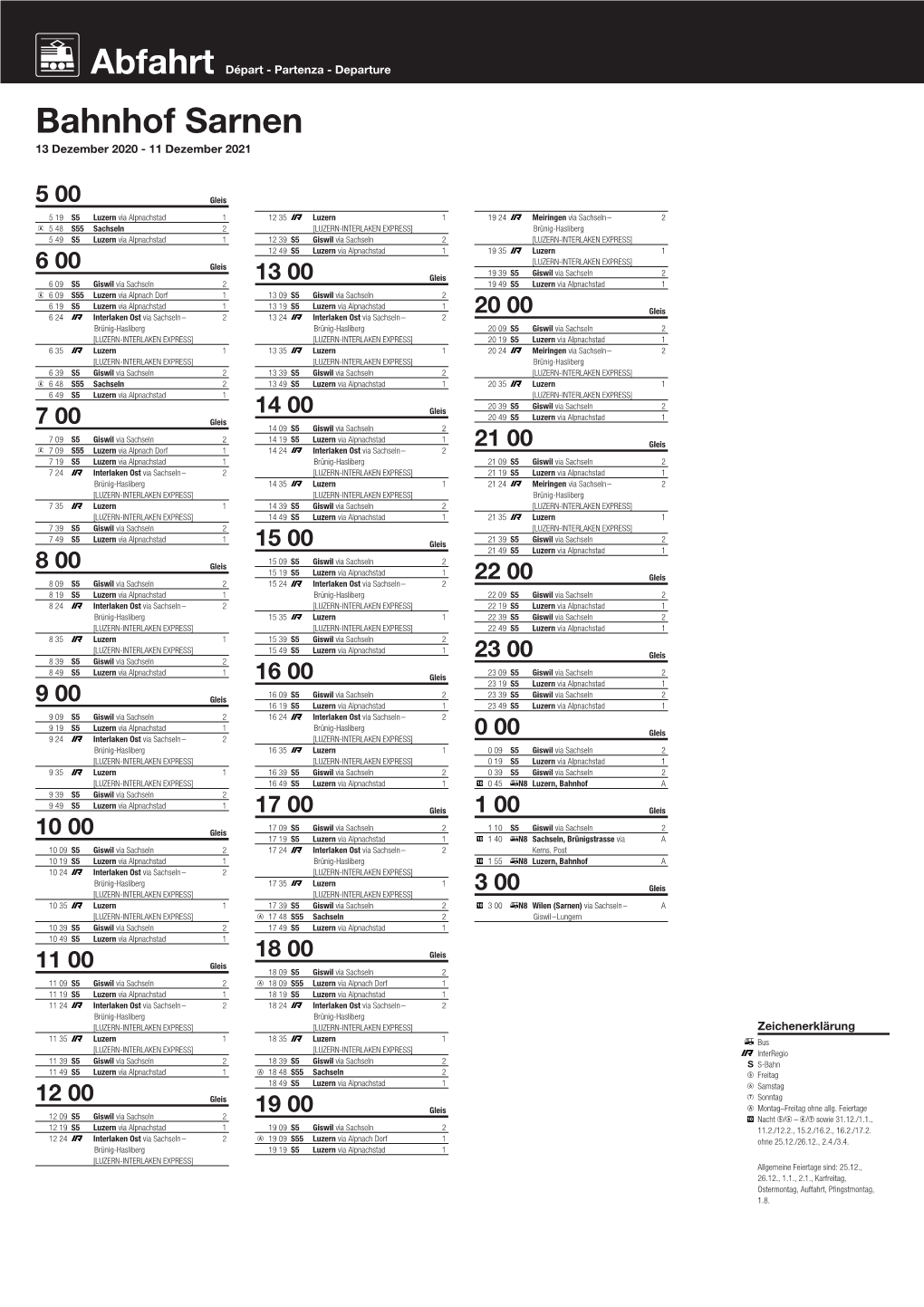 Bahnhof Sarnen 13 Dezember 2020 - 11 Dezember 2021