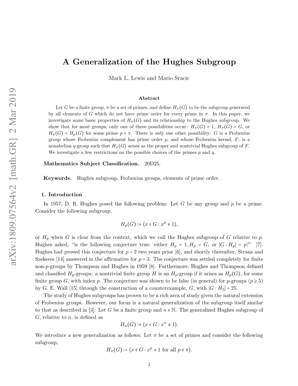 A Generalization of the Hughes Subgroup