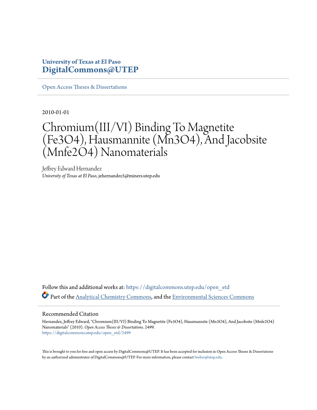 Chromium(III/VI) Binding to Magnetite (Fe3o4), Hausmannite (Mn3o4), and Jacobsite (Mnfe2o4) Nanomaterials