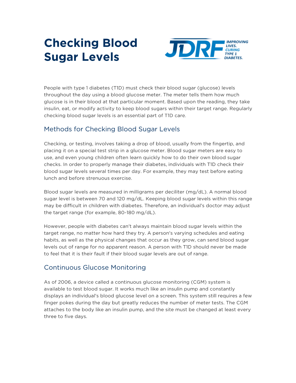 Checking Blood Sugar Levels