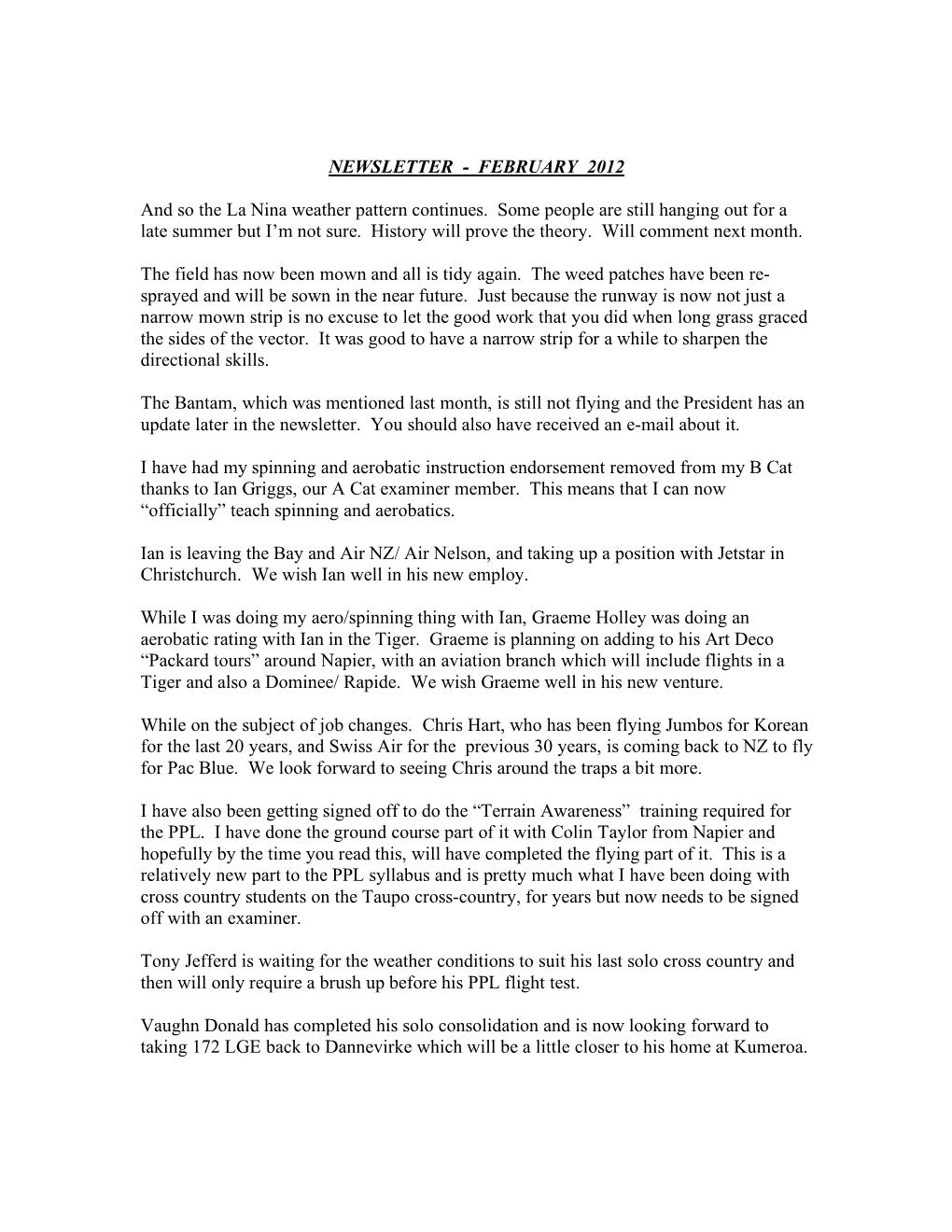 Newsletter - February 2012