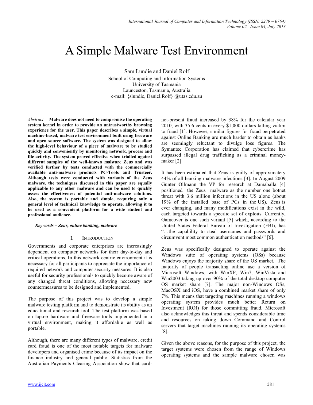 A Simple Malware Test Environment
