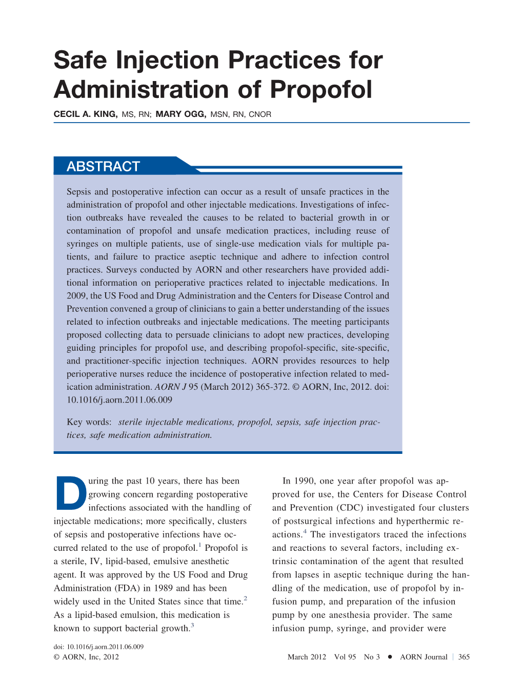 Safe Injection Practices for Administration of Propofol