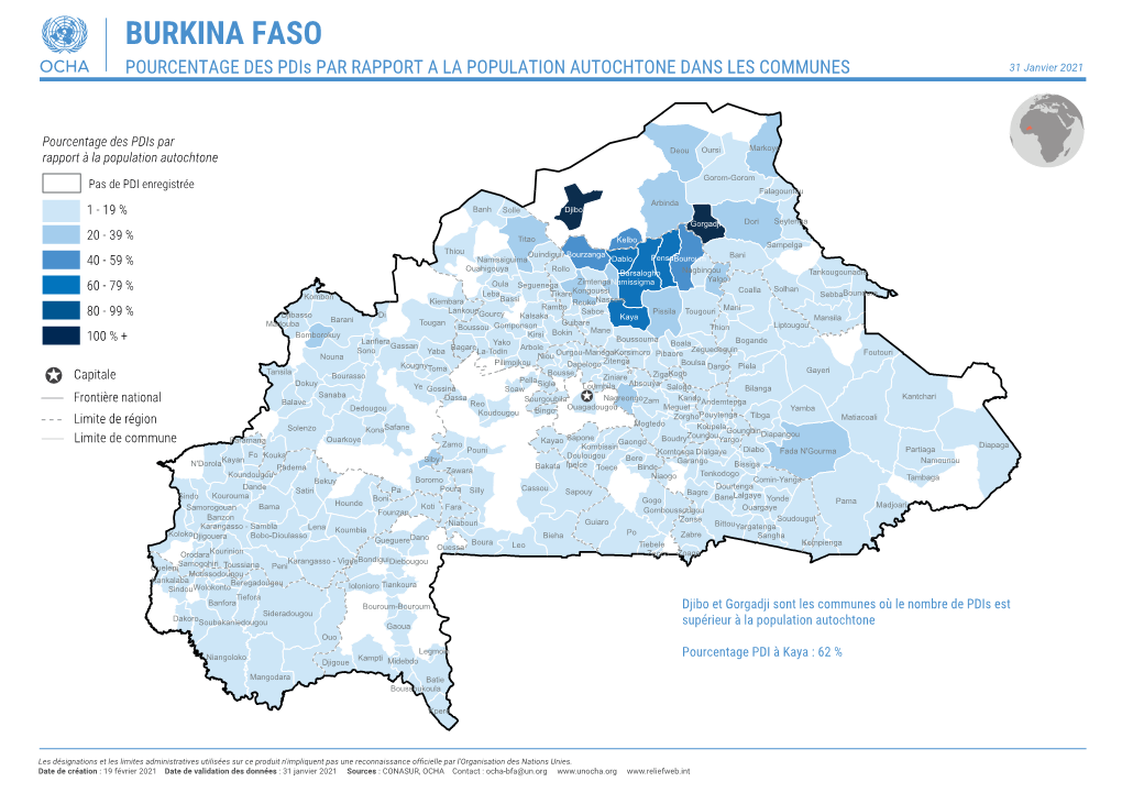 Burkina Faso : Pourcentage Des Pdis Par Rapport a La Population Autochtone Dans Les Communes