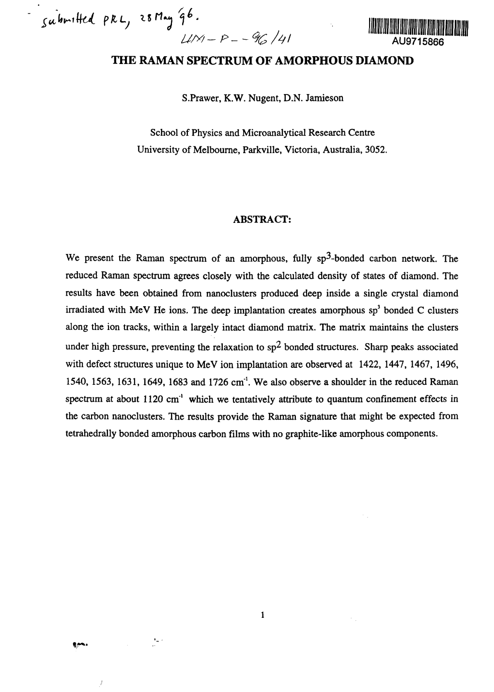 The Raman Spectrum of Amorphous Diamond