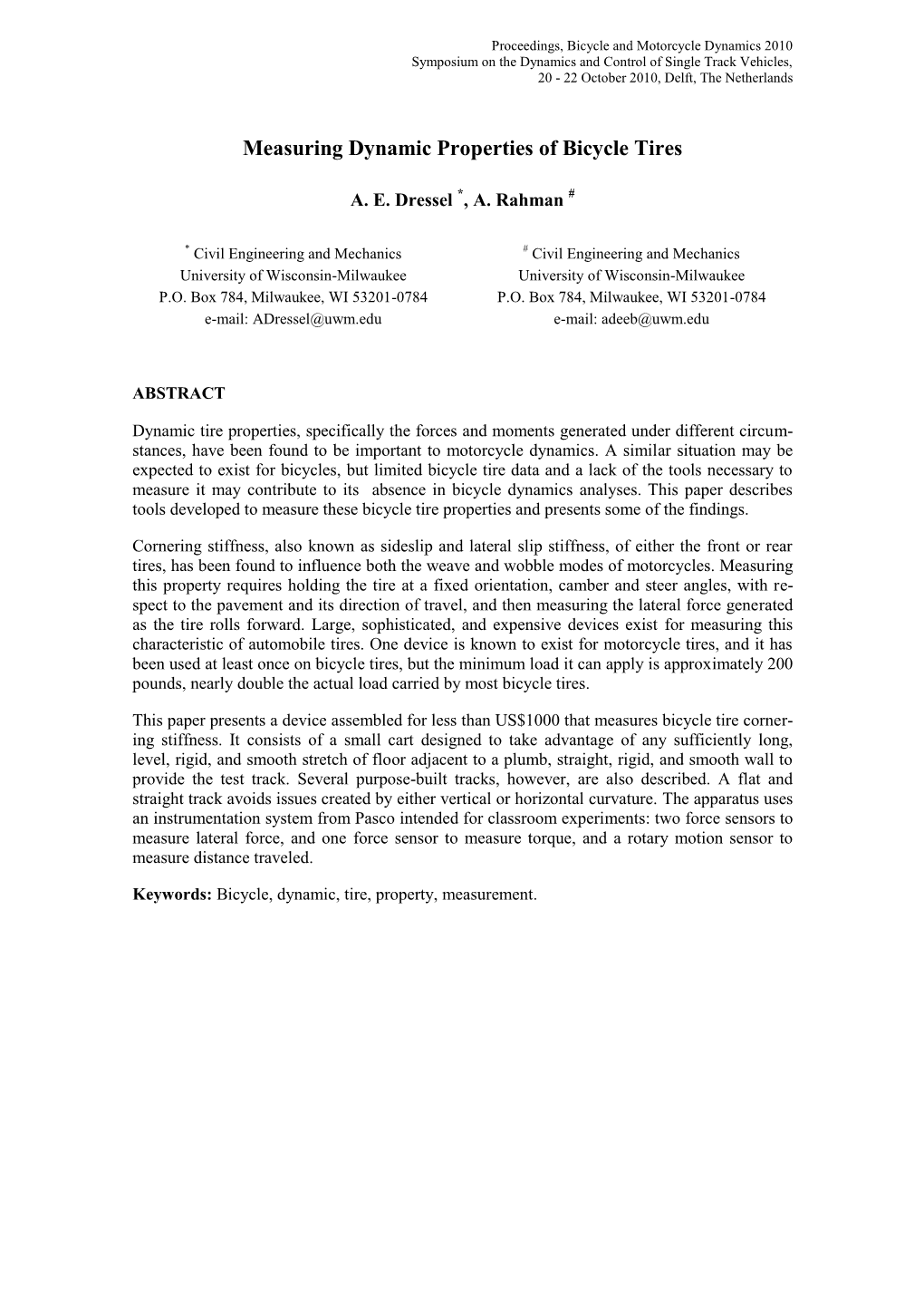 Measuring Dynamic Properties of Bicycle Tires