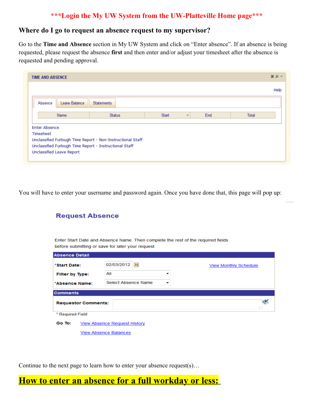 UW-Platteville Employee Reference GUIDE for TIMESHEET & ABSENCE ENTRY