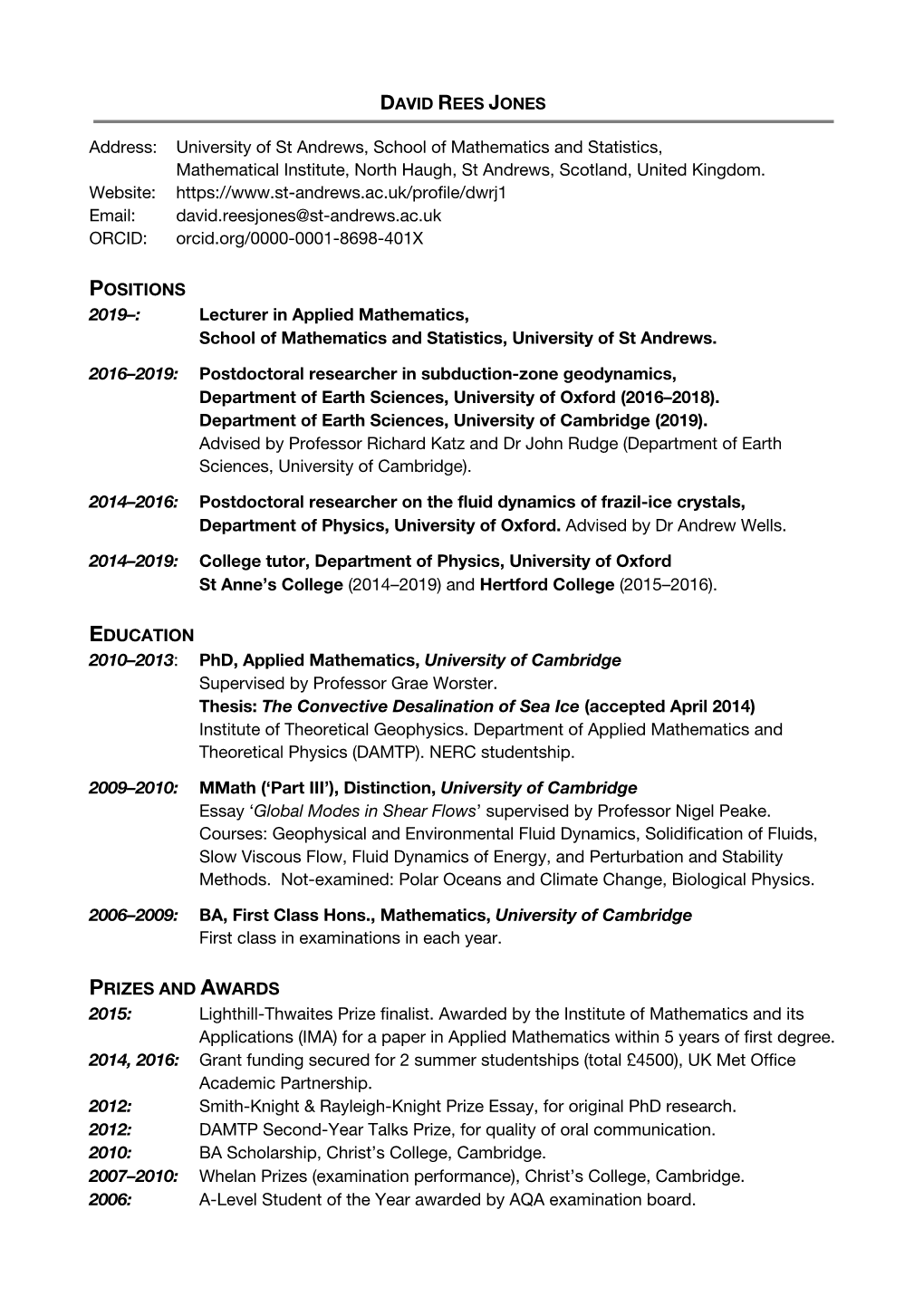 Address: University of St Andrews, School of Mathematics and Statistics, Mathematical Institute, North Haugh, St Andrews, Scotland, United Kingdom