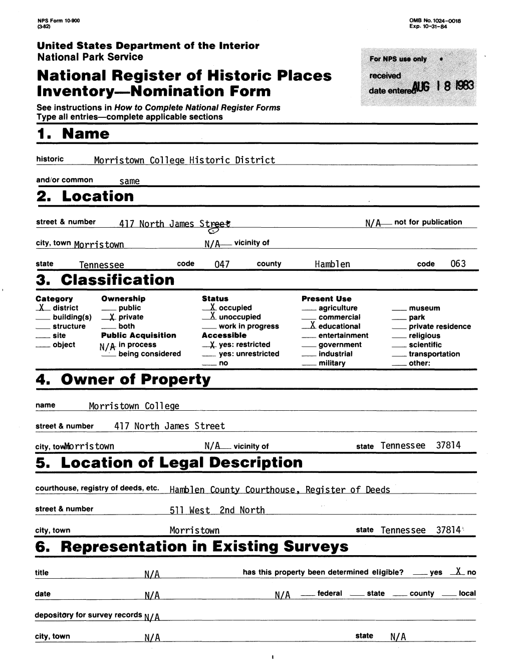 Nomination Form See Instructions in How to Complete National Register Forms Type All Entries—Complete Applicable Sections______1