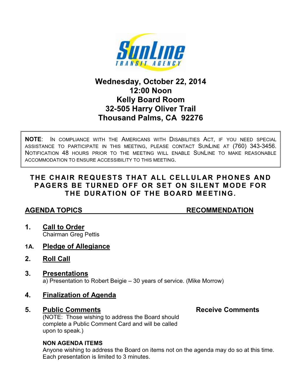 Board of Directors Meeting Agenda for 22