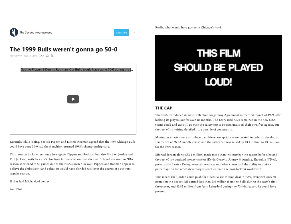 The 1999 Bulls Weren't Gonna Go 50-0 Kelly Dwyer Sep 13, 2019 2