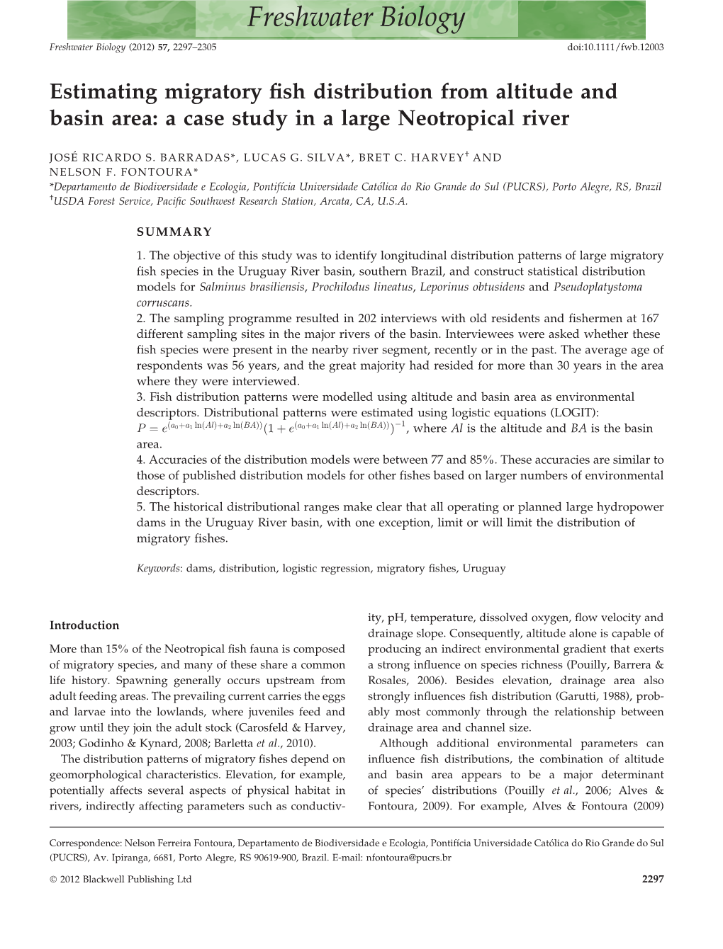 Estimating Migratory Fish Distribution from Altitude and Basin Area: a Case