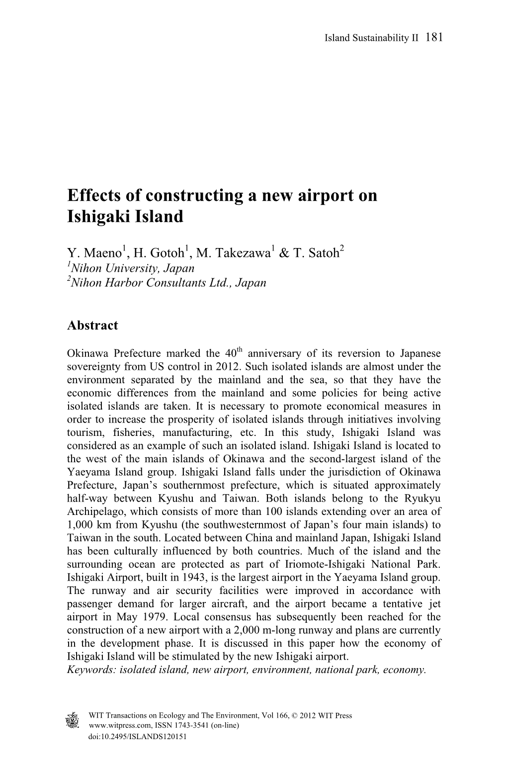 Effects of Constructing a New Airport on Ishigaki Island