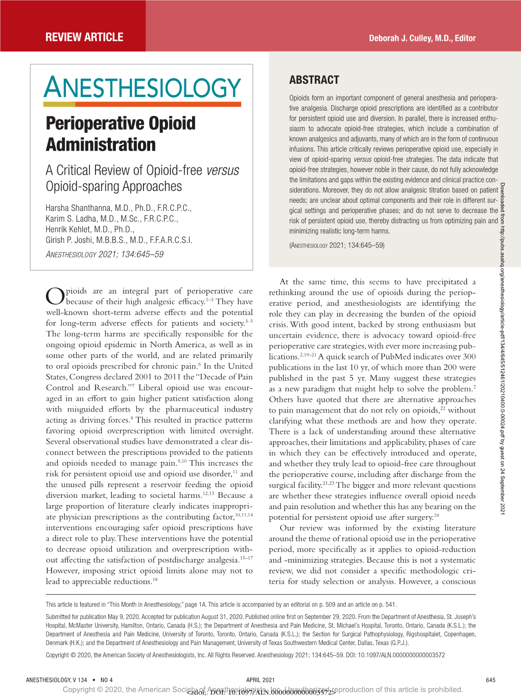 Perioperative Opioid Administration