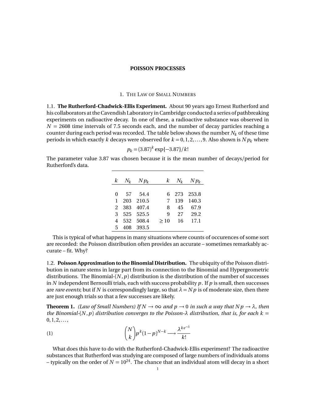 POISSON PROCESSES 1.1. the Rutherford-Chadwick-Ellis