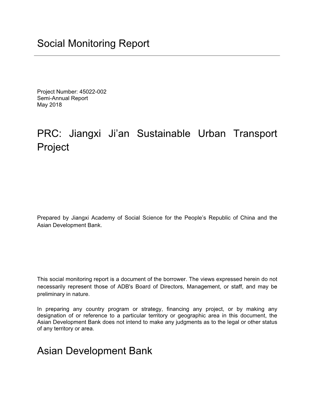 45022-002: Jiangxi Ji'an Sustainable Urban Transport Project