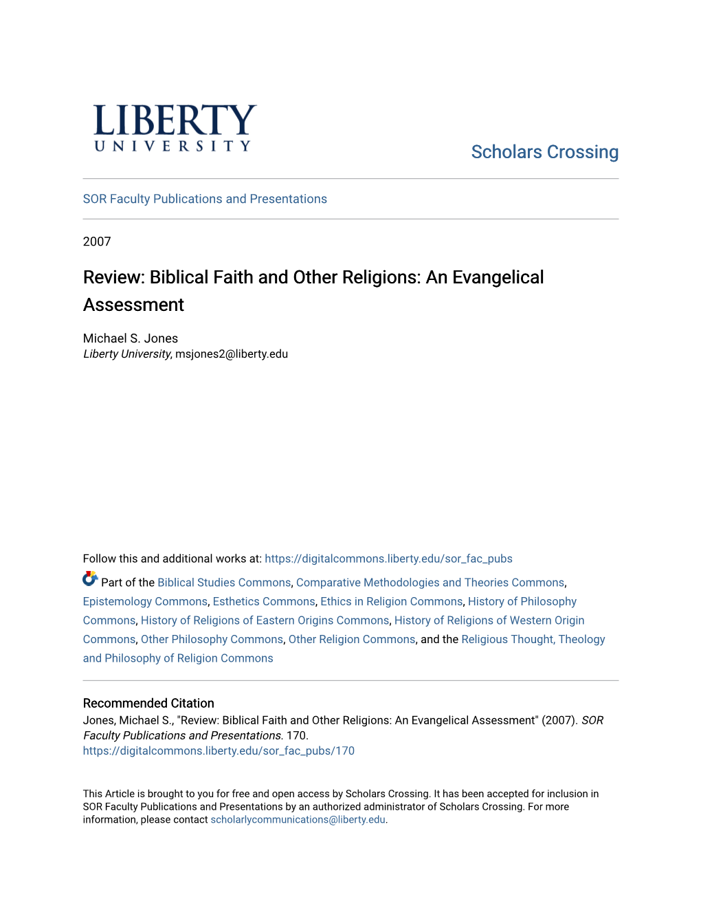 Biblical Faith and Other Religions: an Evangelical Assessment