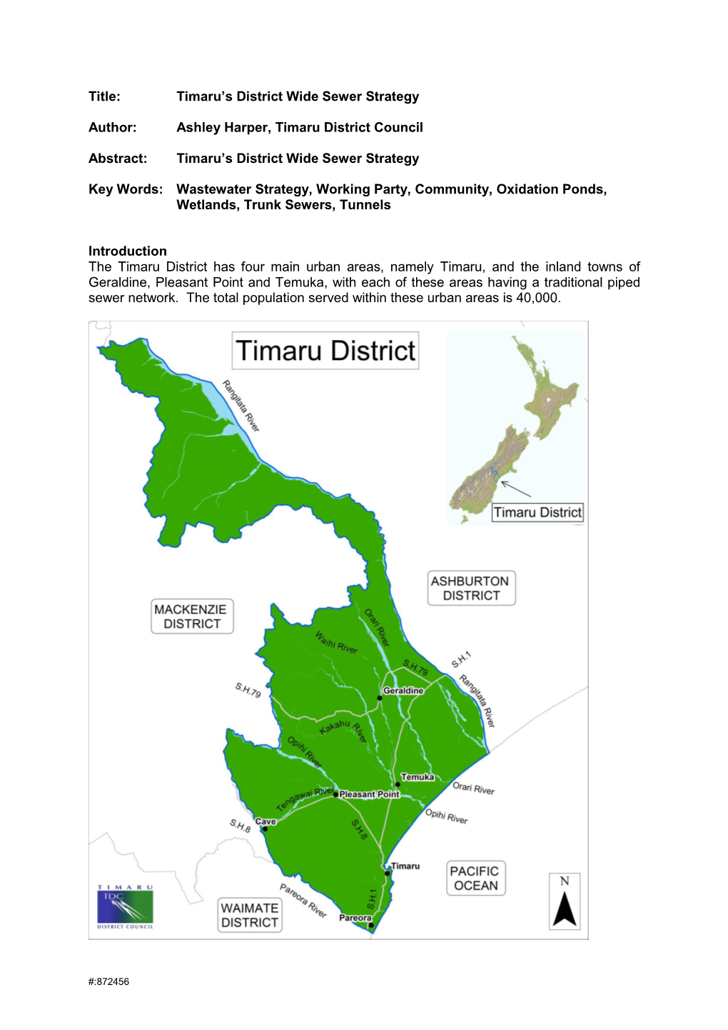 Title: Timaru's District Wide Sewer Strategy Author