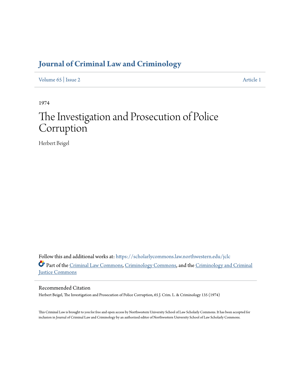 The Investigation and Prosecution of Police Corruption