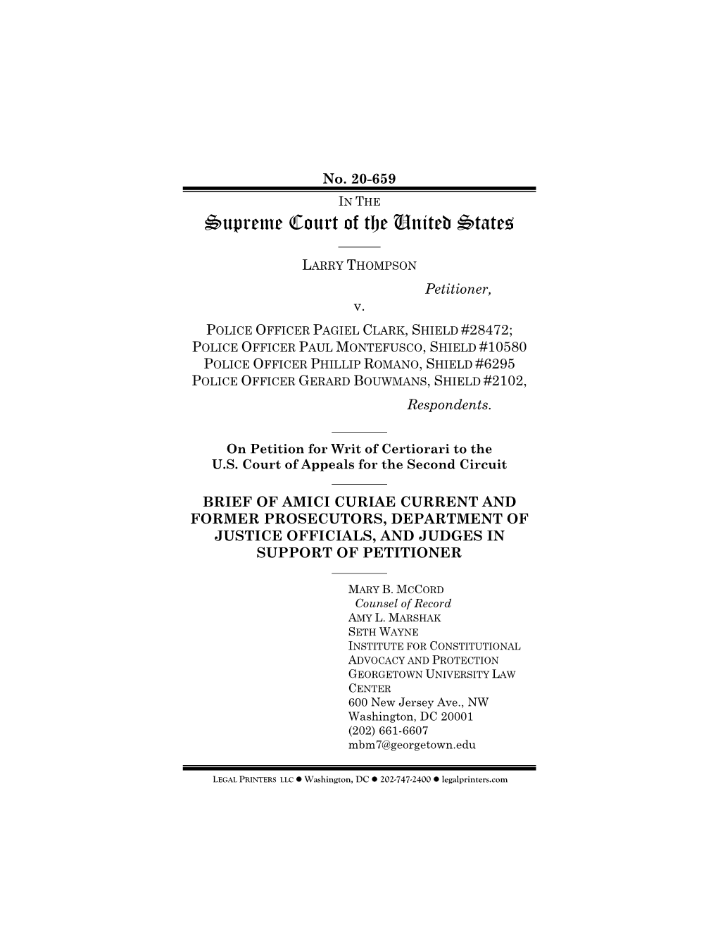 Brief of Amici Curiae Current and Former Prosecutors, Department of Justice Officials, and Judges in Support of Petitioner