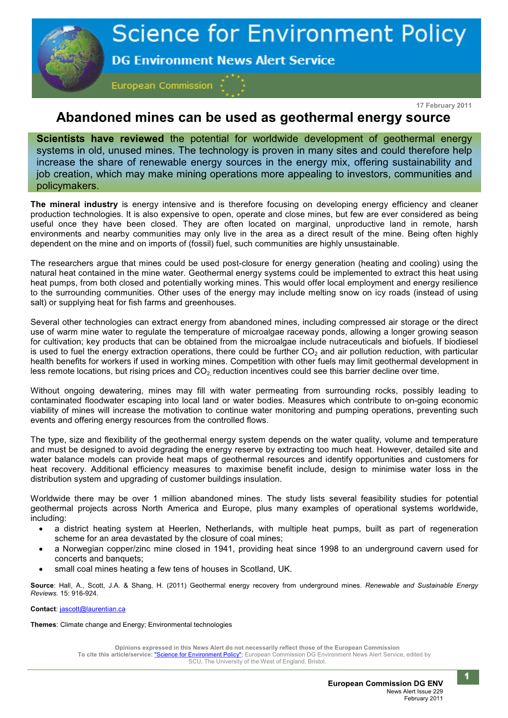 Abandoned Mines Can Be Used As Geothermal Energy Source