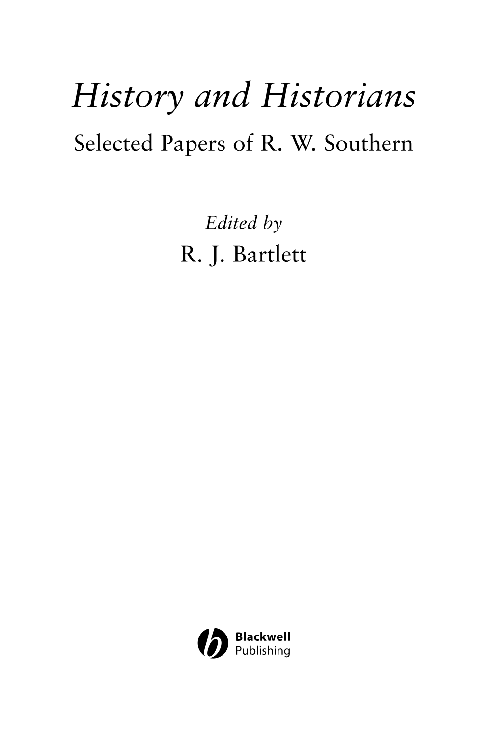 History and Historians Selected Papers of R