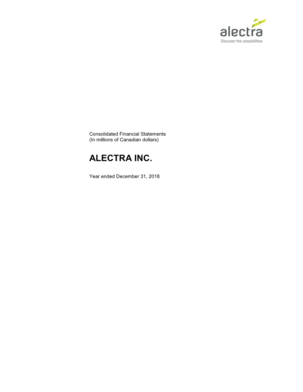 Alectra Inc. 2018 Consolidated Financial Statements