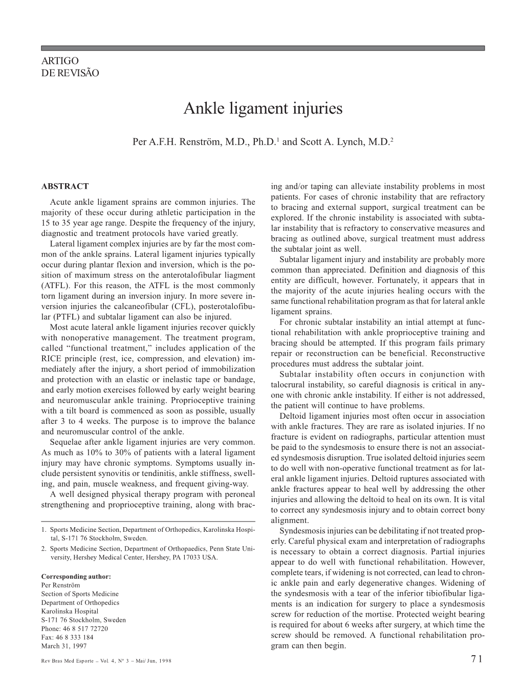 Ankle Ligament Injuries