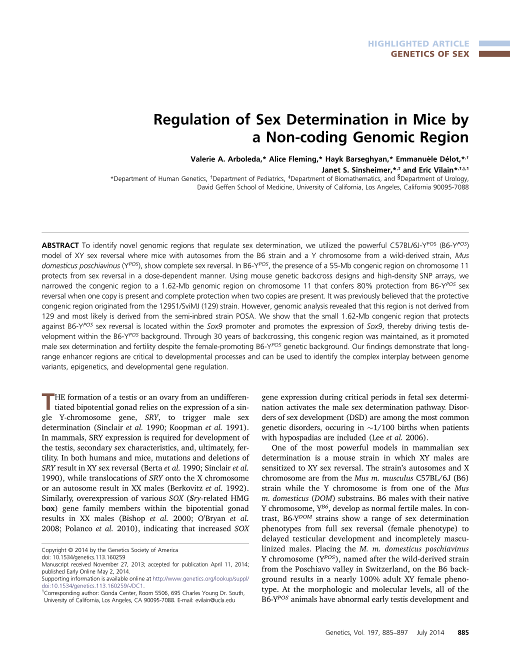 Regulation of Sex Determination in Mice by a Non-Coding Genomic Region