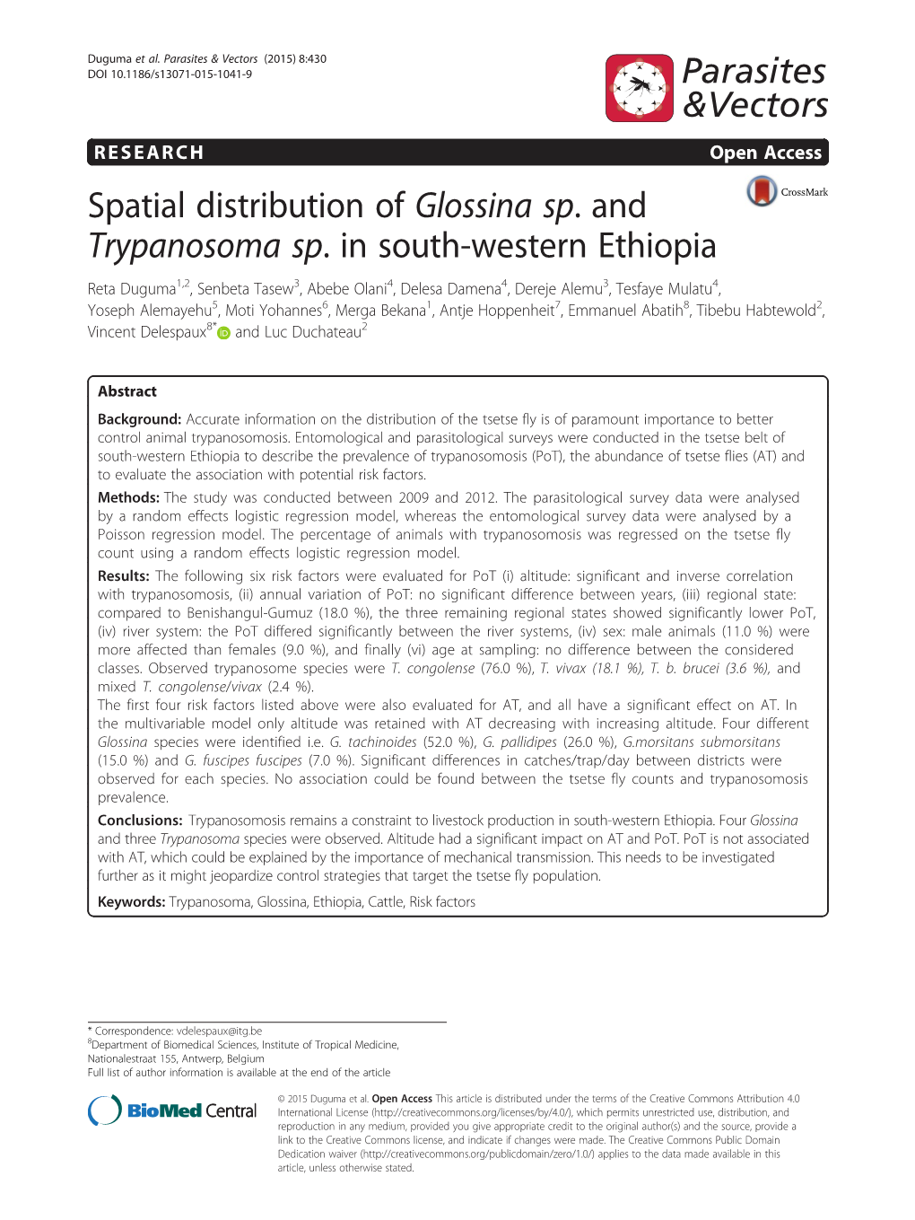 Spatial Distribution of Glossina Sp. and Trypanosoma Sp. in South-Western