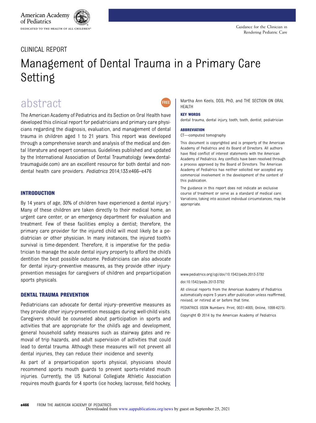 Management of Dental Trauma in a Primary Care Setting Abstract