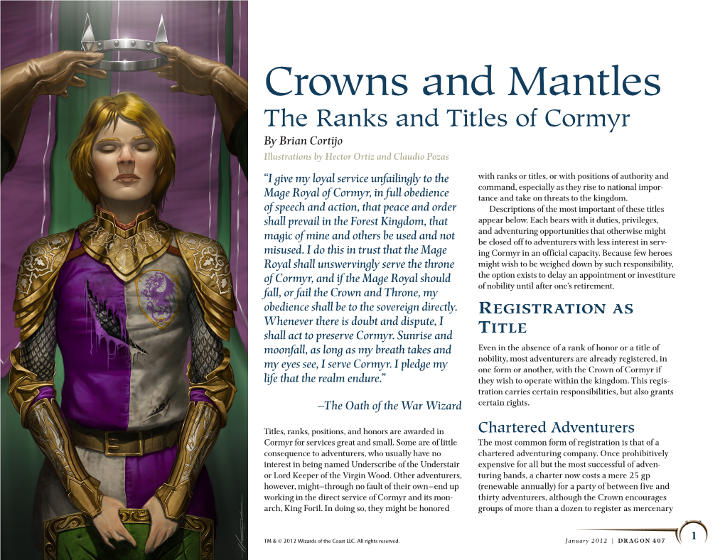 Crowns and Mantles: the Ranks and Titles of Cormyr Bands