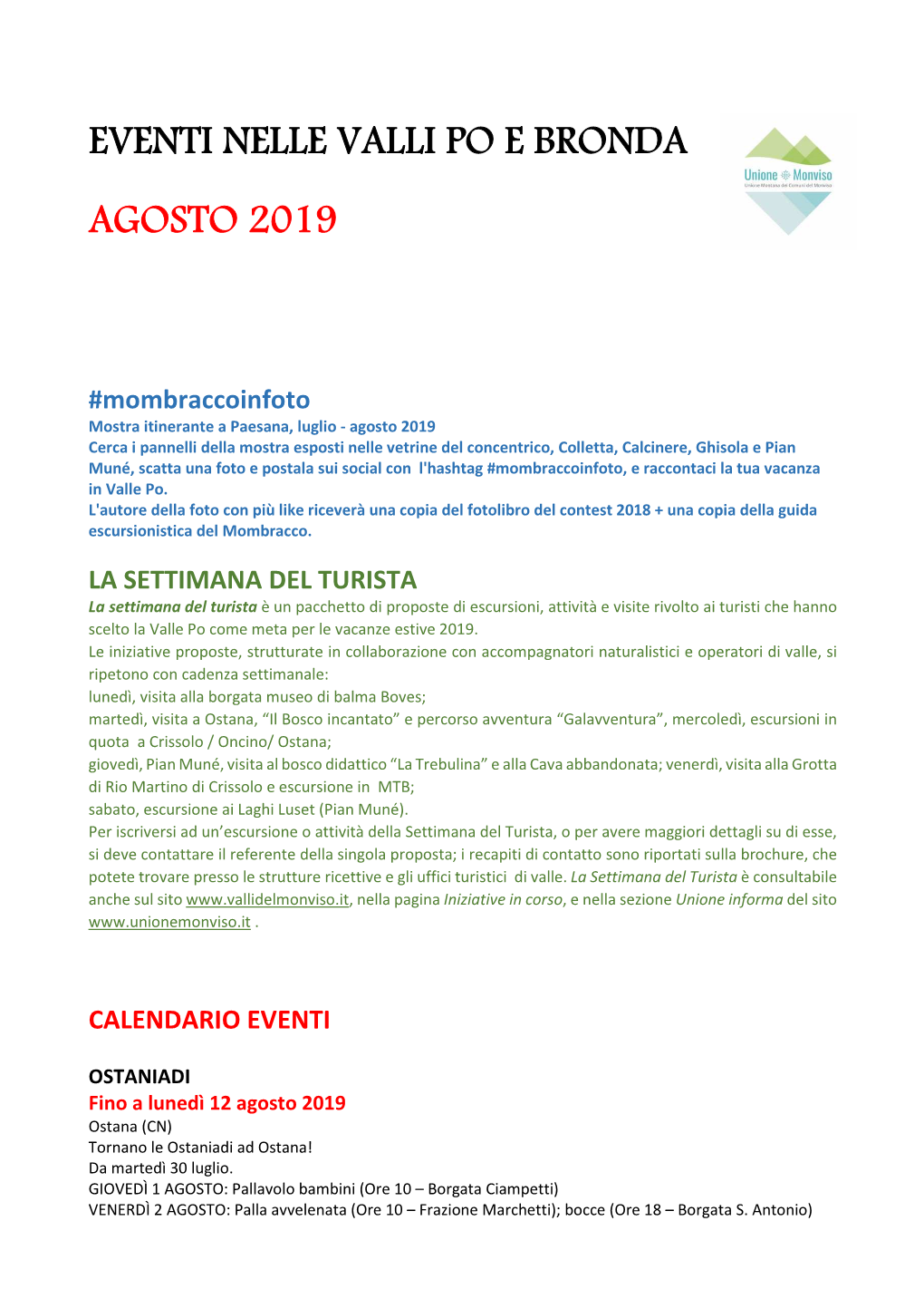 Eventi Valle Po Agosto 2019 Agg