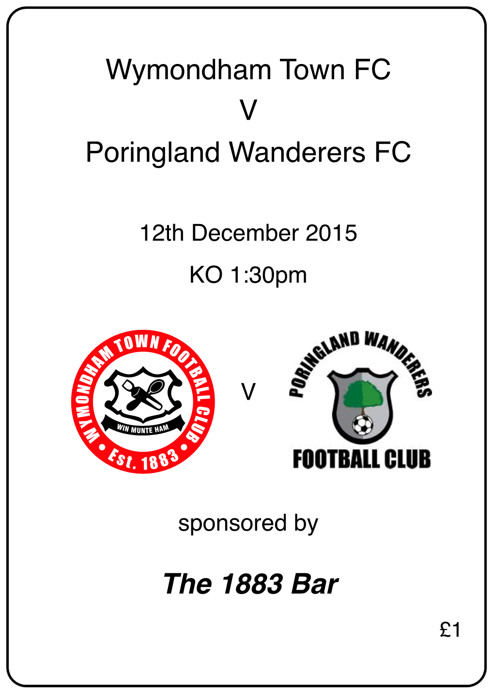 WTFC 1St Team V Poringland Wanderers 12Th December 2015