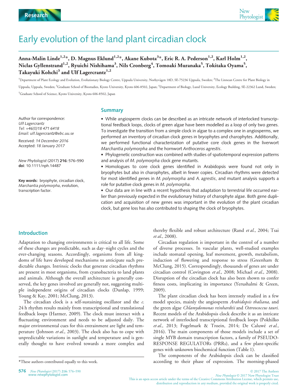 Early Evolution of the Land Plant Circadian Clock