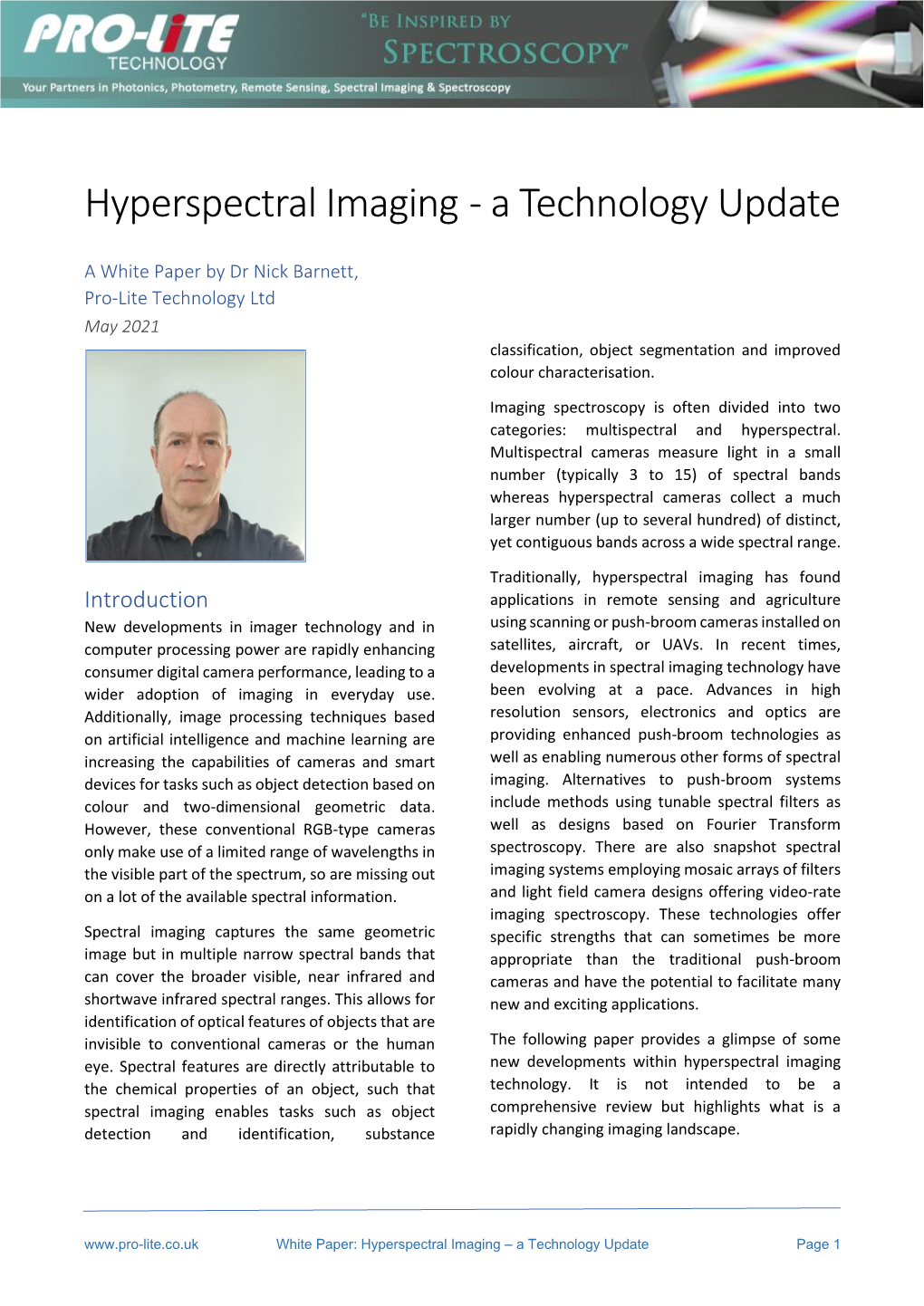 Hyperspectral Imaging - a Technology Update