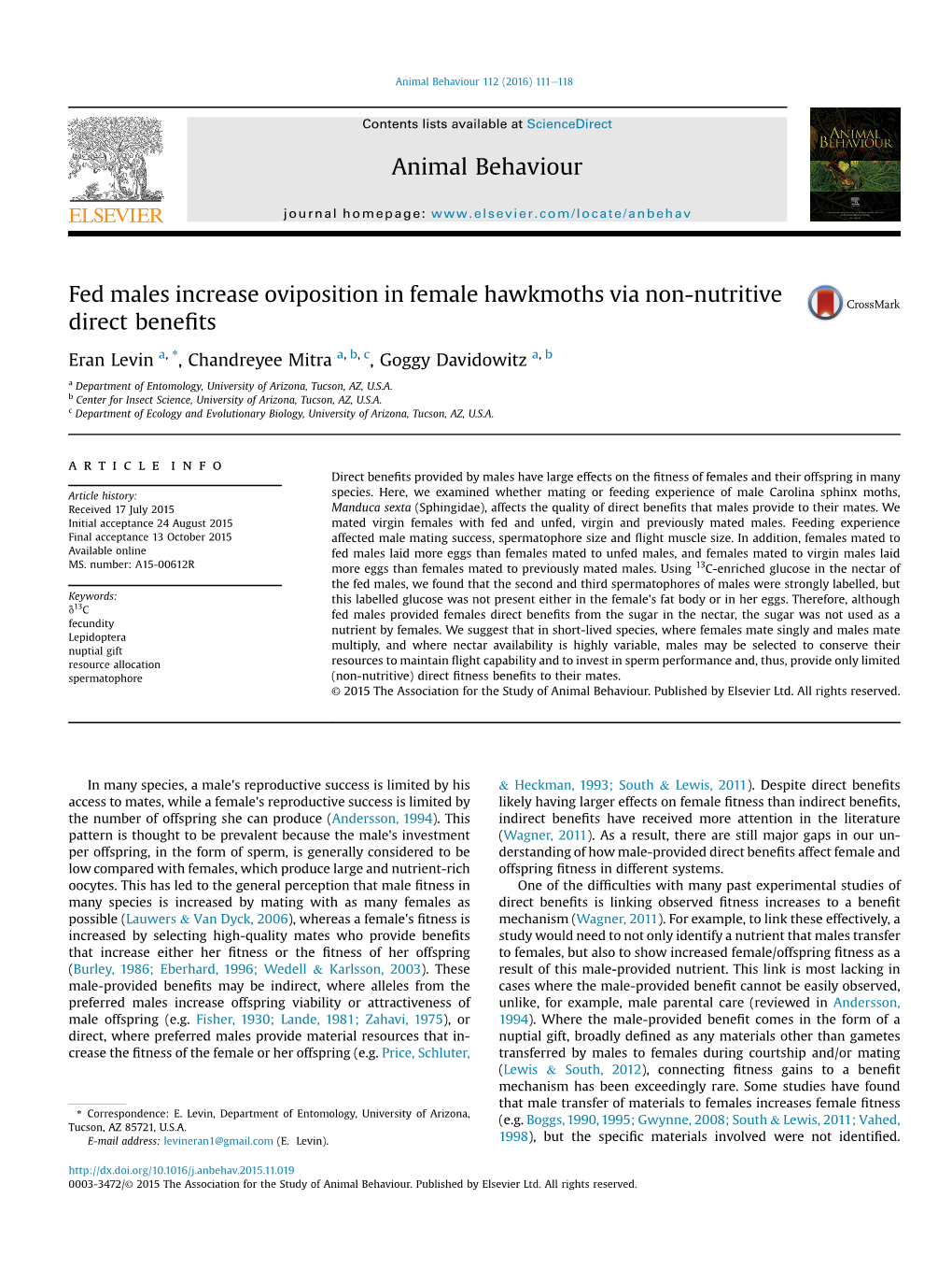 Fed Males Increase Oviposition in Female Hawkmoths Via Non-Nutritive Direct Benefits