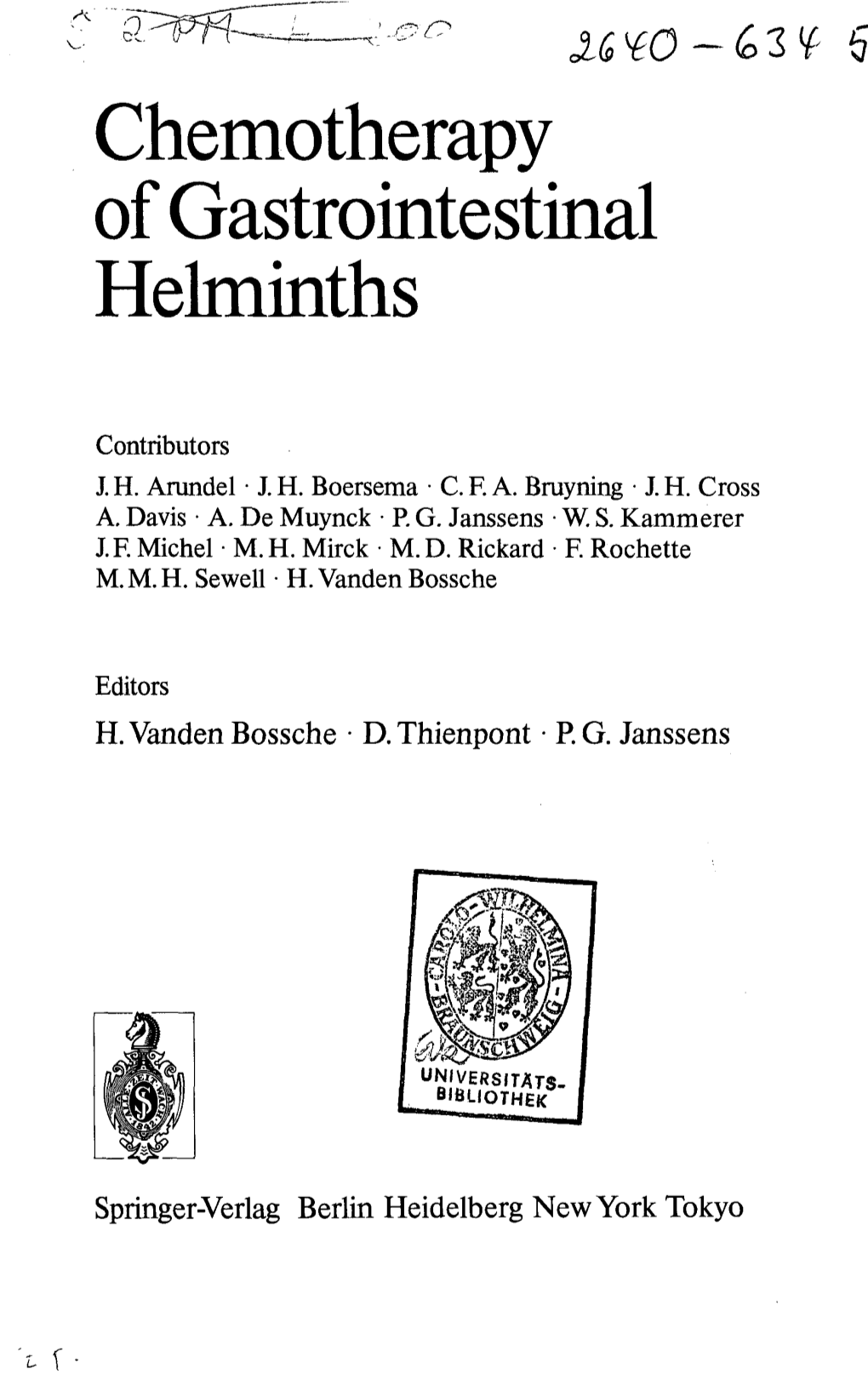 Chemotherapy of Gastrointestinal Helminths