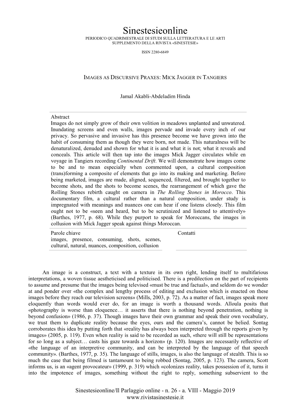 Sinestesieonline PERIODICO QUADRIMESTRALE DI STUDI SULLA LETTERATURA E LE ARTI SUPPLEMENTO DELLA RIVISTA «SINESTESIE»