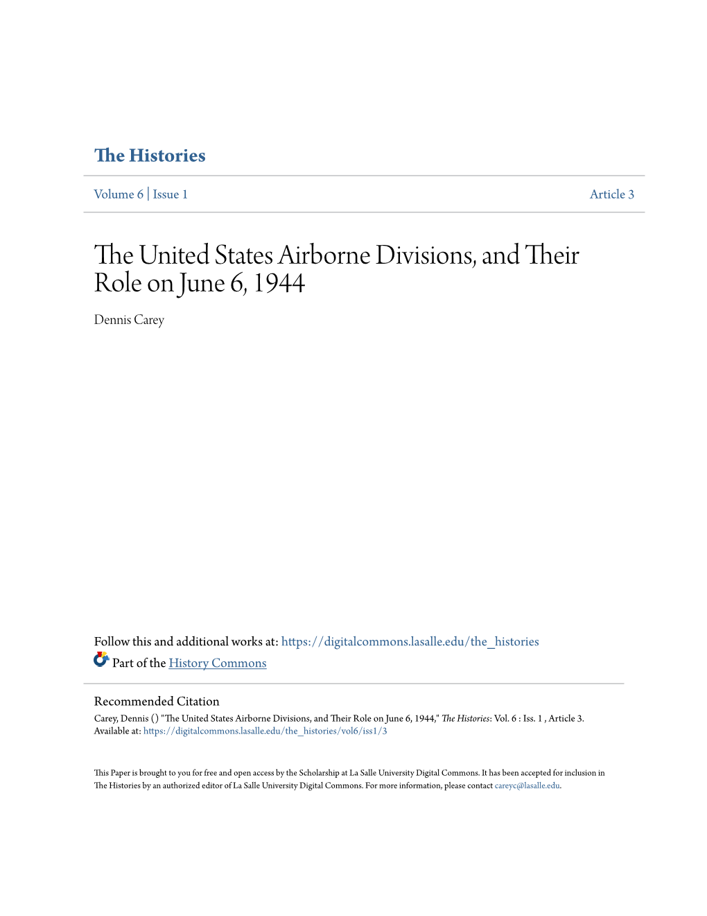 The United States Airborne Divisions, and Their Role on June 6, 1944