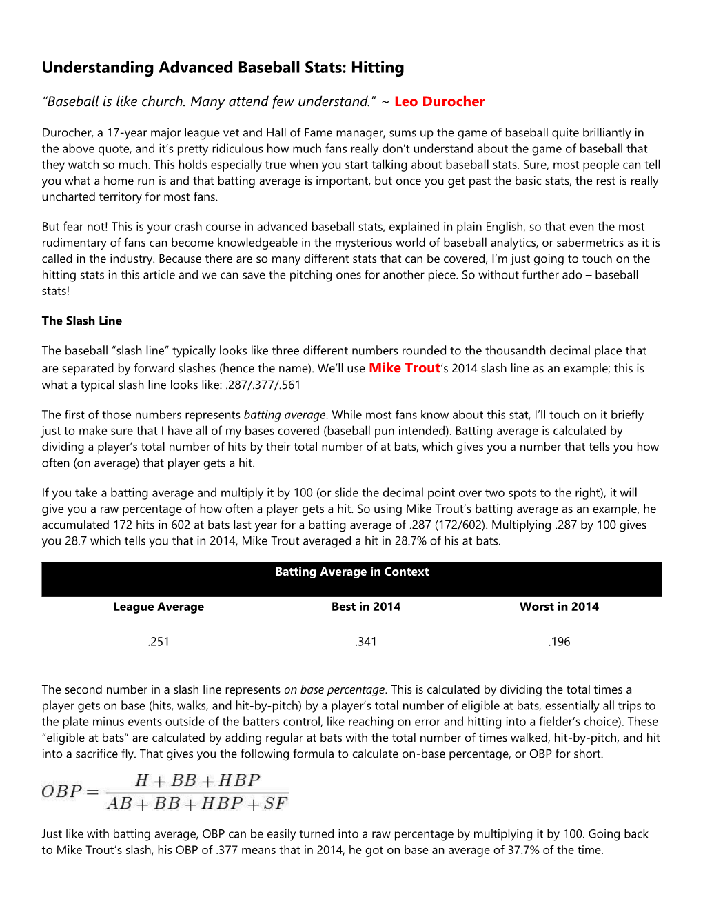 Understanding Advanced Baseball Stats: Hitting