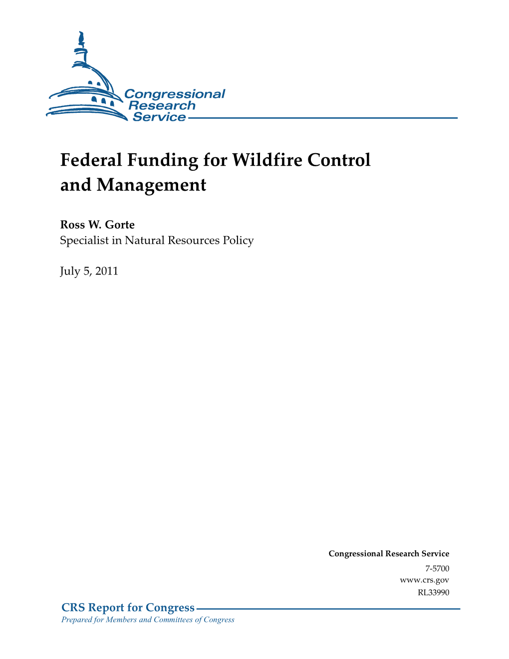 Federal Funding for Wildfire Control and Management