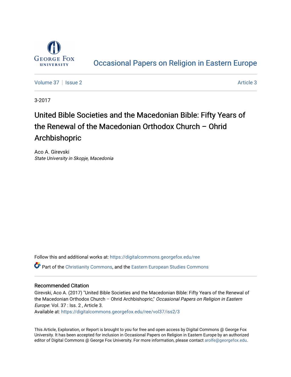 Fifty Years of the Renewal of the Macedonian Orthodox Church Â•Fi