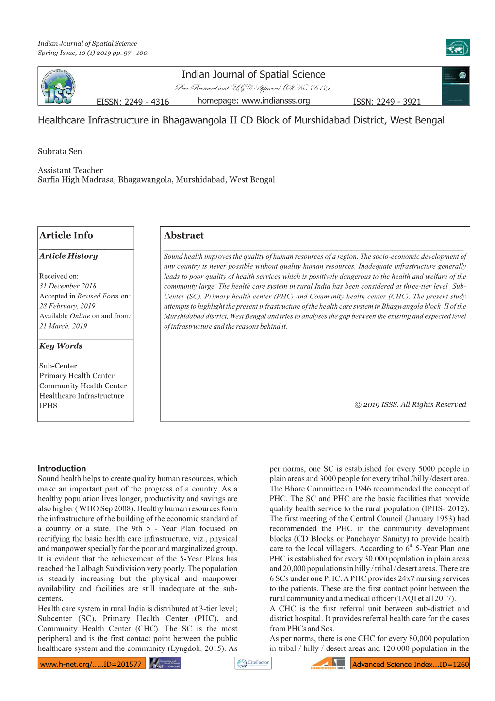 Healthcare Infrastructure in Bhagawangola II CD Block of Murshidabad District, West Bengal