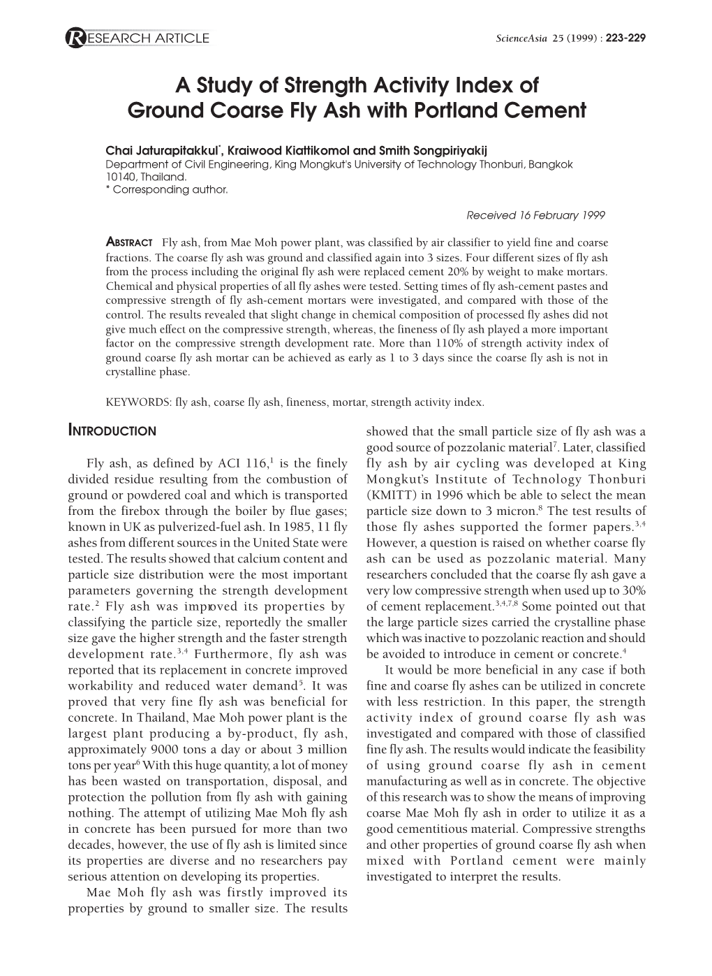 A Study of Strength Activity Index of Ground Coarse Fly Ash with Portland Cement