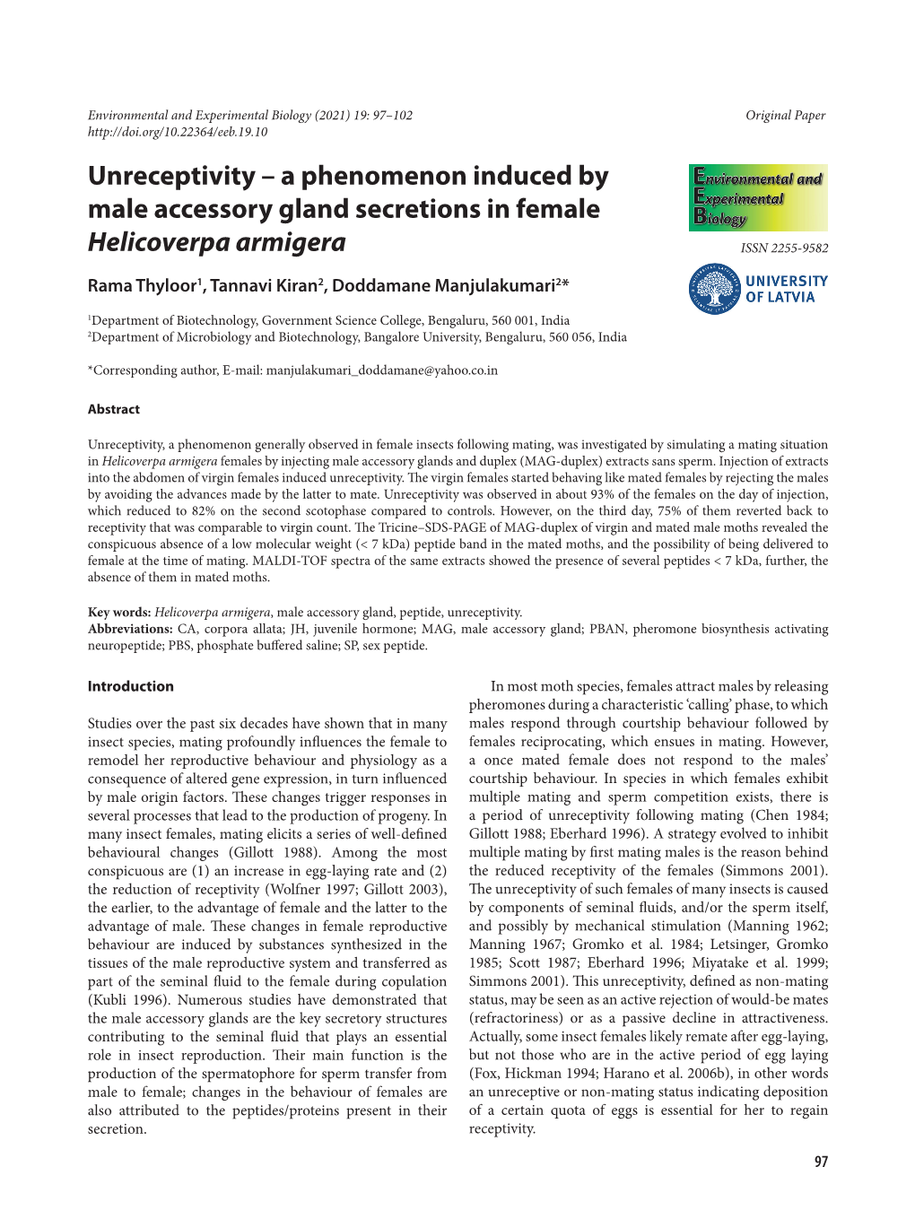 A Phenomenon Induced by Male Accessory Gland Secretions in Female