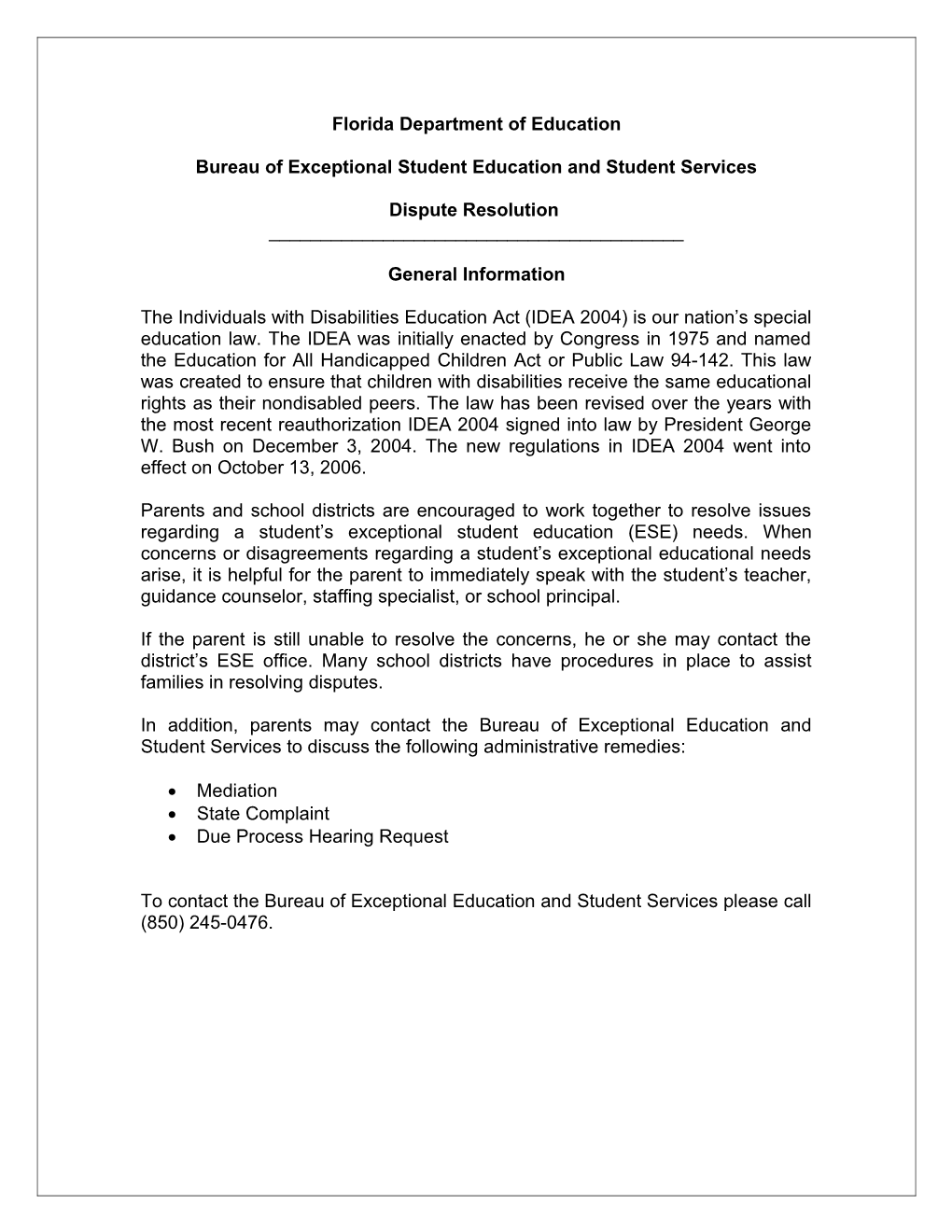 Bureau of Exceptional Student Education